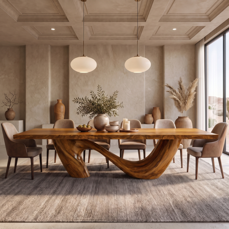 Nuvello Sculpted Loop Base Handcrafted Dining Table Teak - Timberustic Dining Table