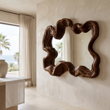 Ondavyr Undulating Sculpted Handcrafted Mirror Frame by Timberustic — Dark Walnut finish
