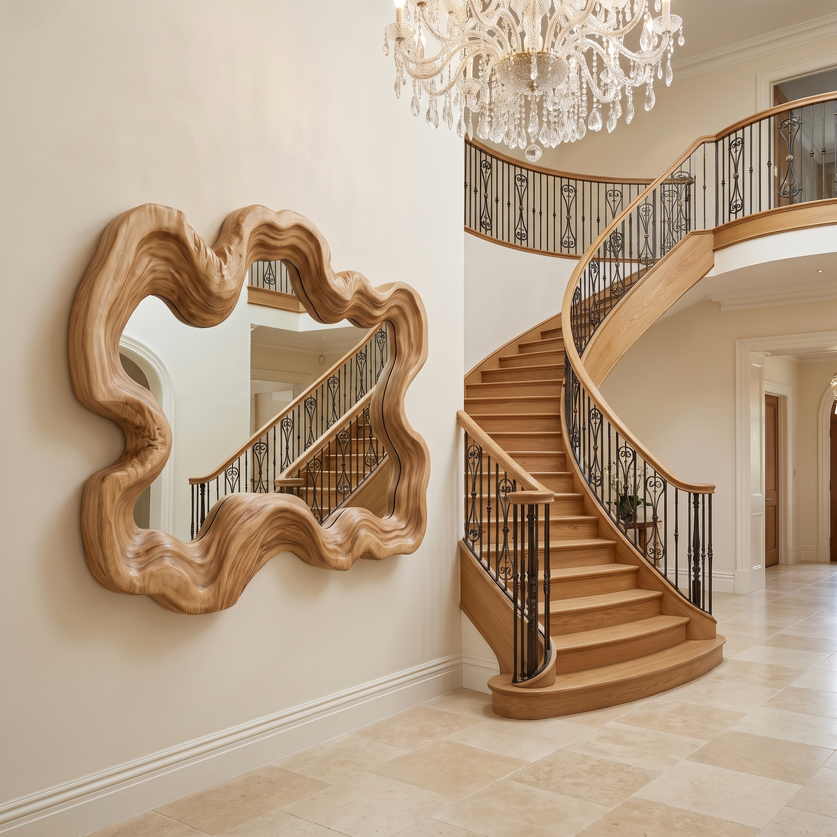 Ondavyr Undulating Sculpted Handcrafted Mirror Frame by Timberustic — Natural Oak finish