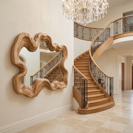 Ondavyr Undulating Sculpted Handcrafted Mirror Frame Natural Oak - Timberustic Mirror