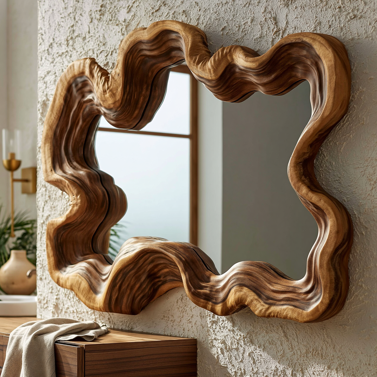 Ondavyr Undulating Sculpted Handcrafted Mirror Frame by Timberustic — overall product view