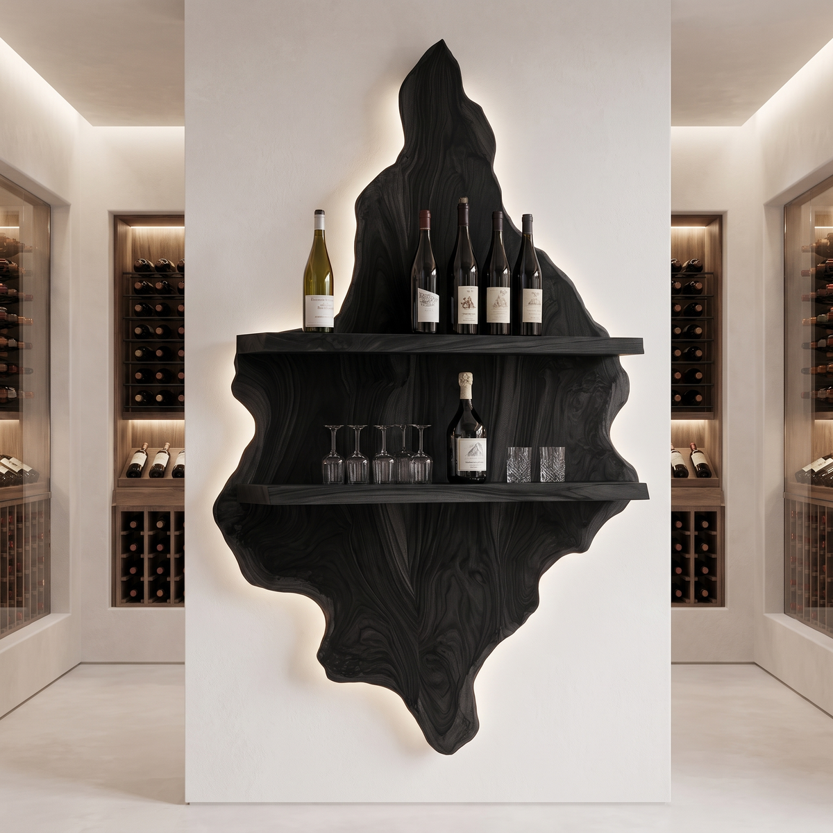 Orelune Live Edge Handcrafted Floating Wine Shelf by Timberustic — Black finish
