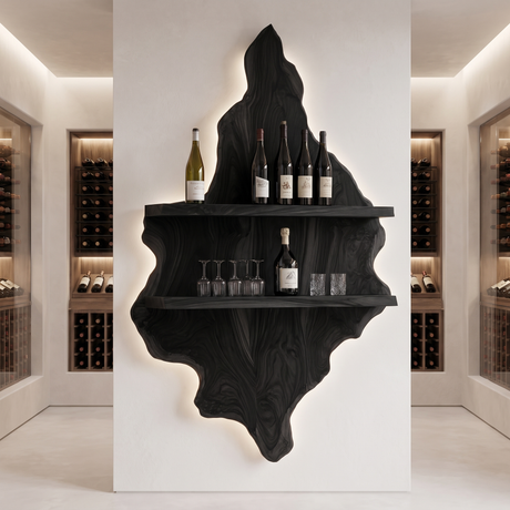Orelune Live Edge Handcrafted Floating Wine Shelf Black - Timberustic Floating Wine Shelf