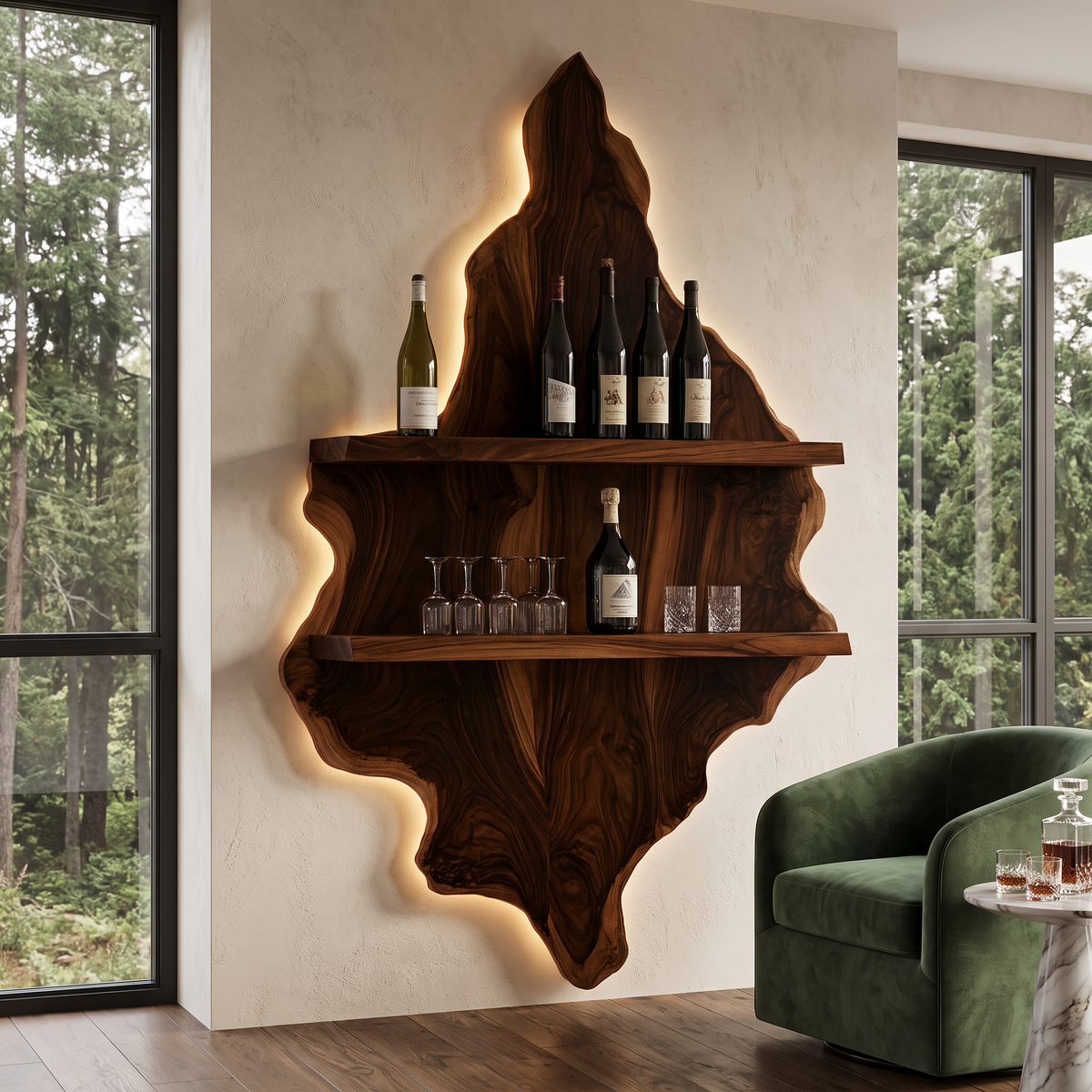 Orelune Live Edge Handcrafted Floating Wine Shelf by Timberustic — Dark Walnut finish