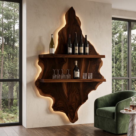 Orelune Live Edge Handcrafted Floating Wine Shelf Dark Walnut - Timberustic Floating Wine Shelf