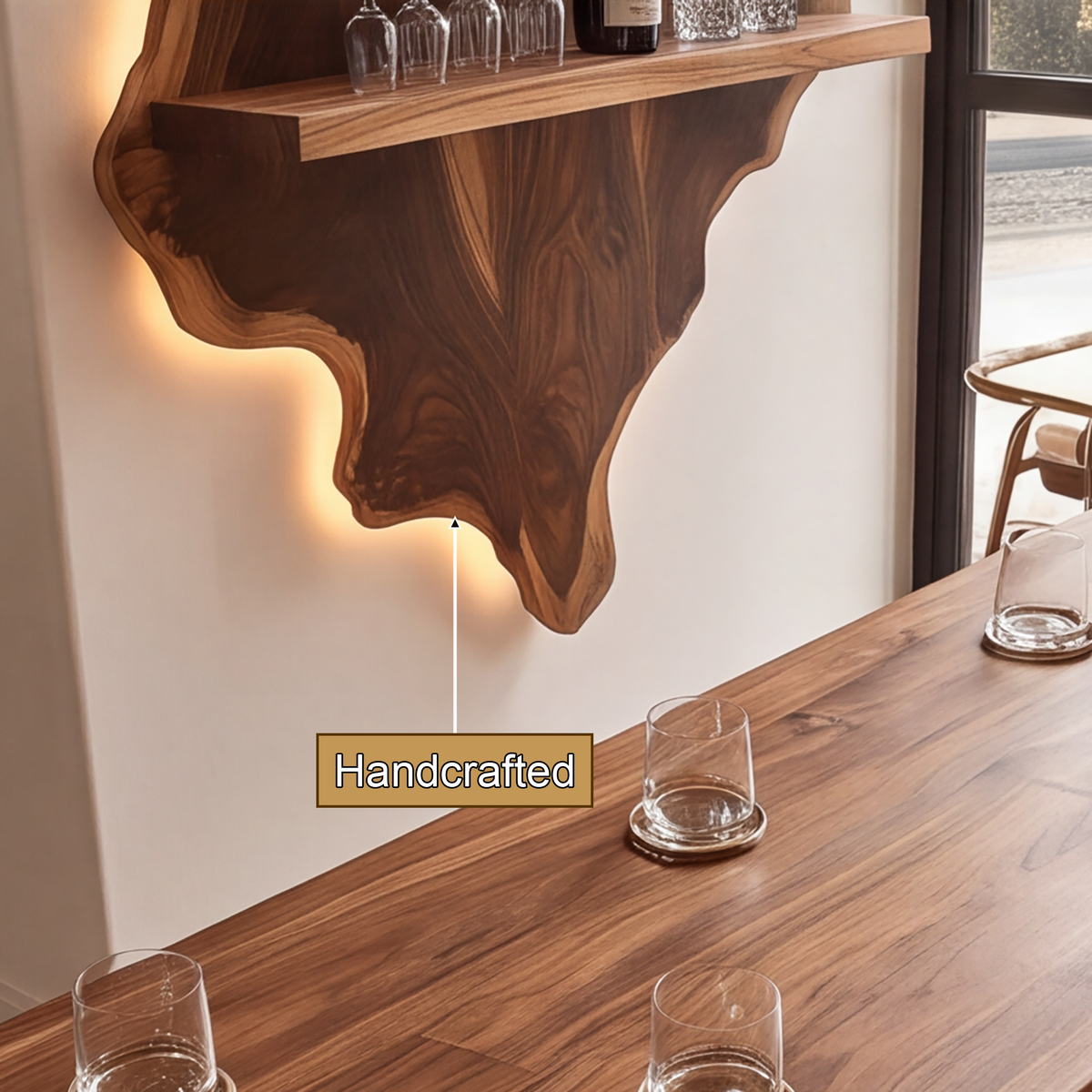 Orelune Live Edge Handcrafted Floating Wine Shelf by Timberustic — handcrafted details