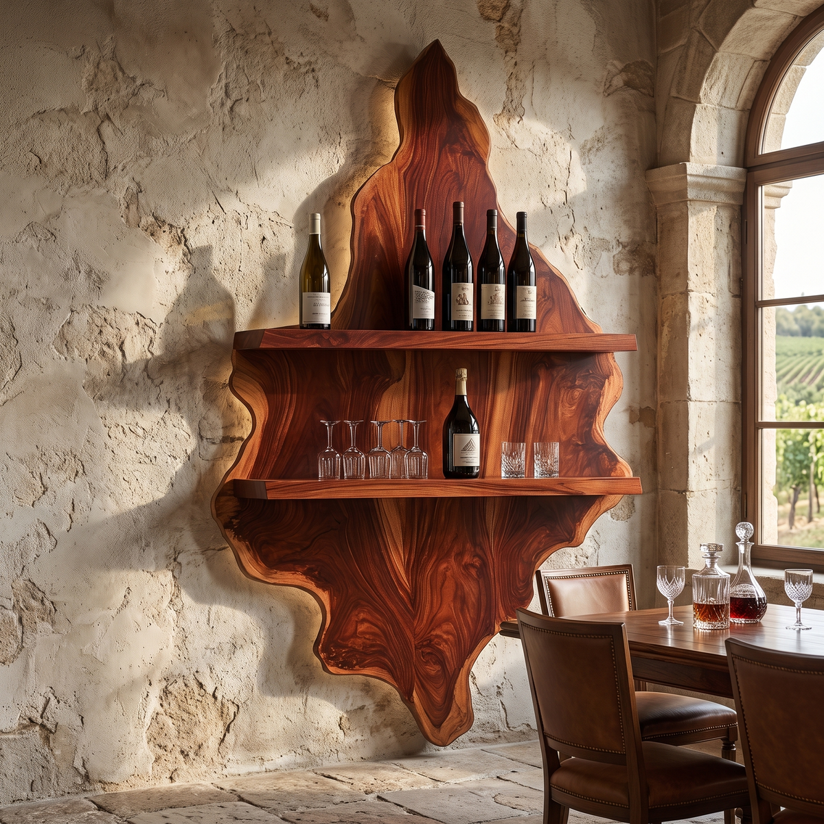 Orelune Live Edge Handcrafted Floating Wine Shelf by Timberustic — Mahogany finish