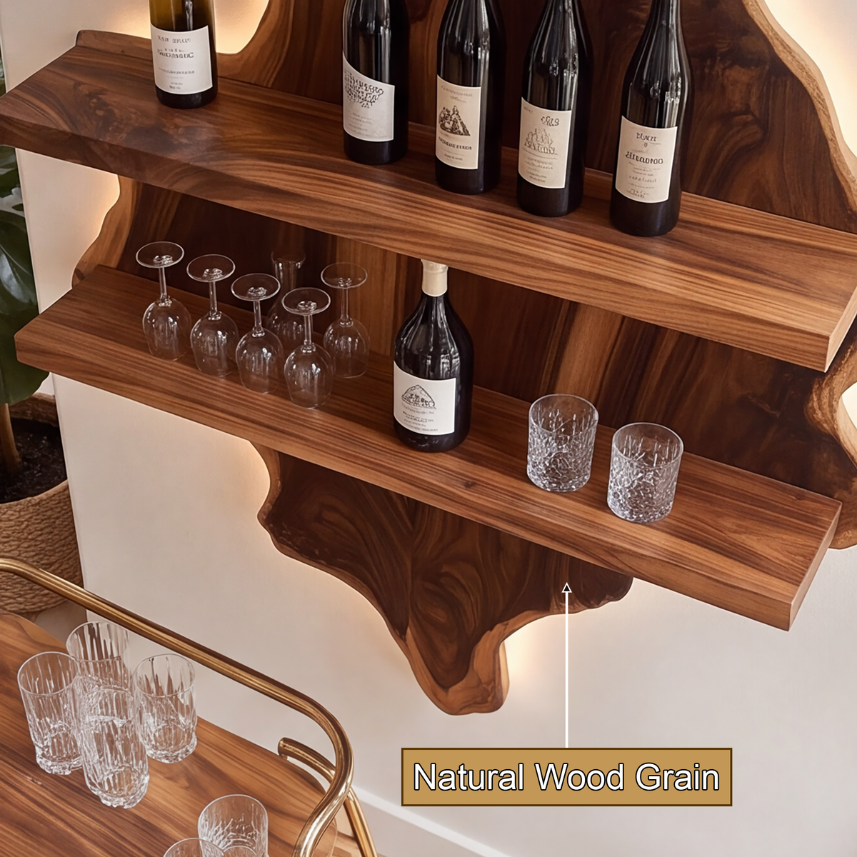 Orelune Live Edge Handcrafted Floating Wine Shelf by Timberustic — natural wood grain detail