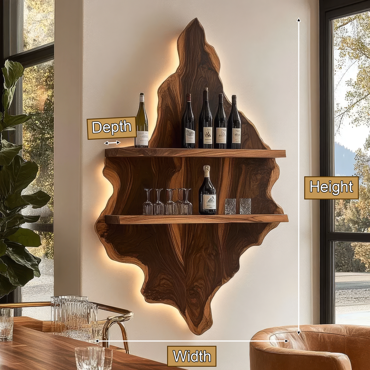 Orelune Live Edge Handcrafted Floating Wine Shelf by Timberustic — product dimensions