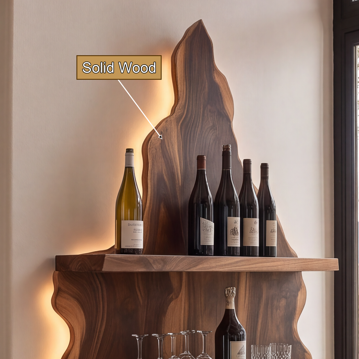 Orelune Live Edge Handcrafted Floating Wine Shelf by Timberustic — solid wood detail
