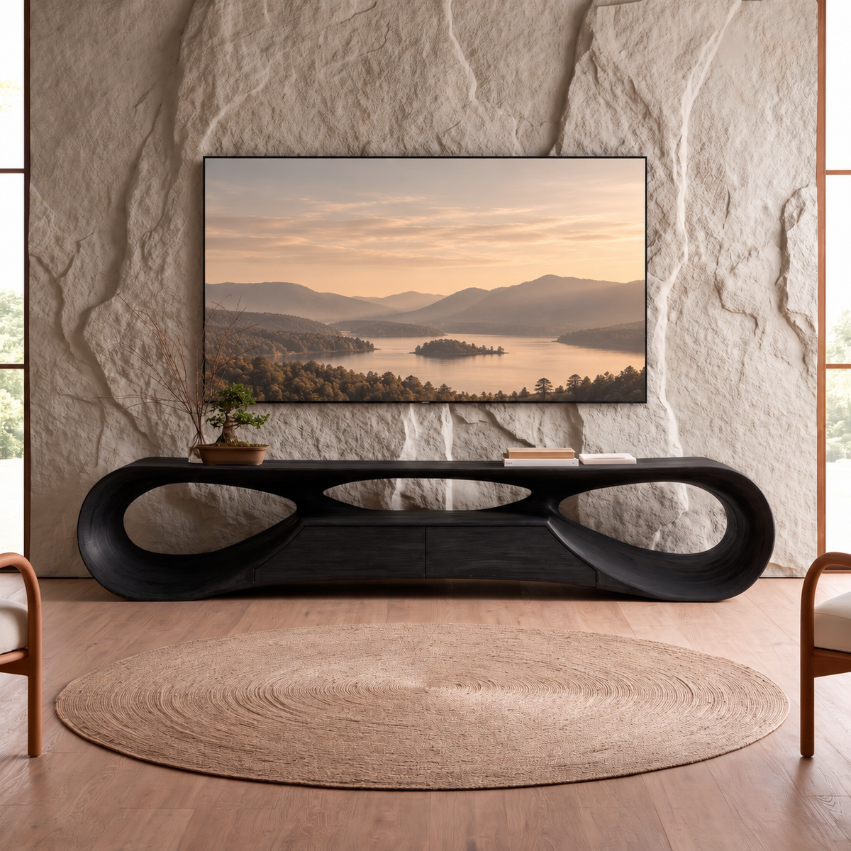 Orevale Sculpted Loop Handcrafted TV Console Black - Timberustic TV Console