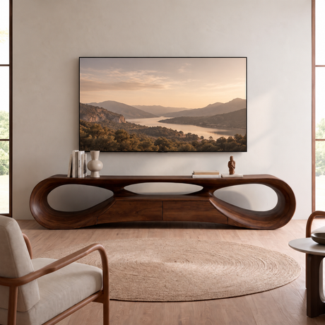 Orevale Sculpted Loop Handcrafted TV Console Dark Walnut - Timberustic TV Console
