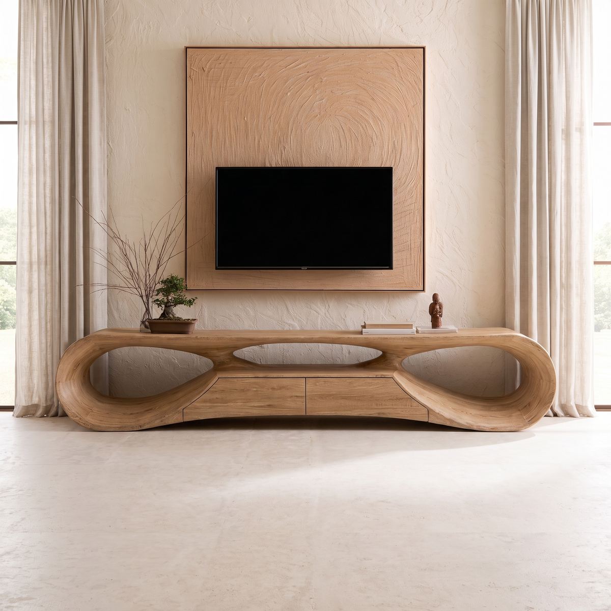 Orevale Sculpted Loop Handcrafted TV Console Natural Oak - Timberustic TV Console