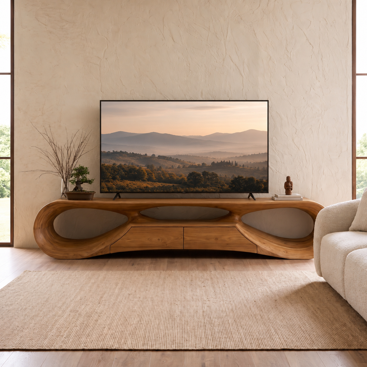 Orevale Sculpted Loop Handcrafted TV Console Teak - Timberustic TV Console