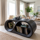 Orevane Sculpted Loop Handcrafted Record Player Stand With Storage Black - Timberustic Record Player Stand With Storage