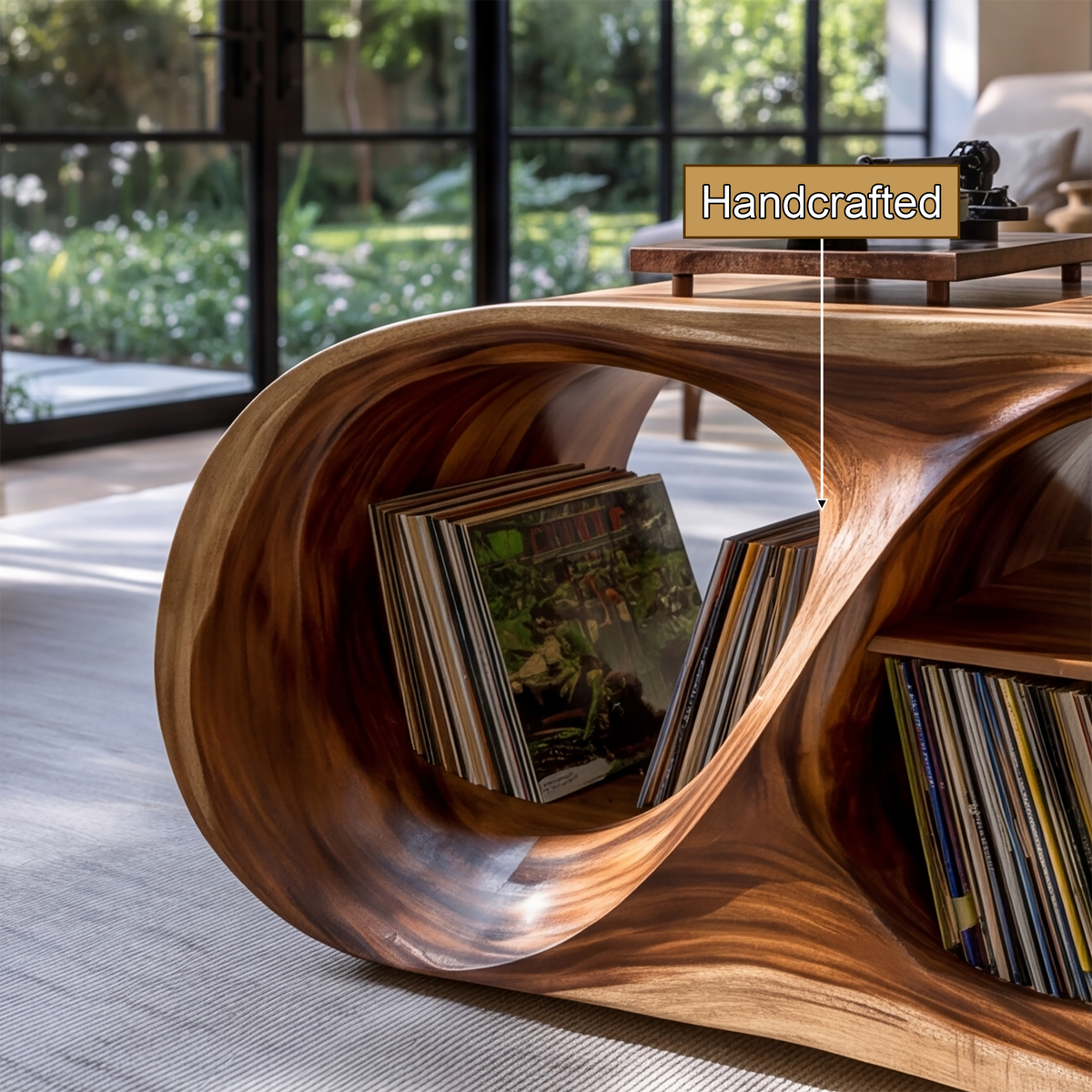 Orevane Sculpted Loop Handcrafted Record Player Stand With Storage - Timberustic Record Player Stand With Storage