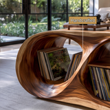 Orevane Sculpted Loop Handcrafted Record Player Stand With Storage - Timberustic Record Player Stand With Storage