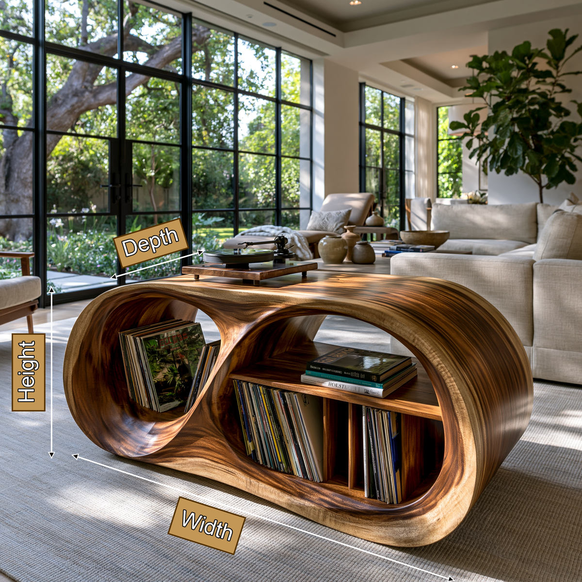 Orevane Sculpted Loop Handcrafted Record Player Stand With Storage - Timberustic Record Player Stand With Storage