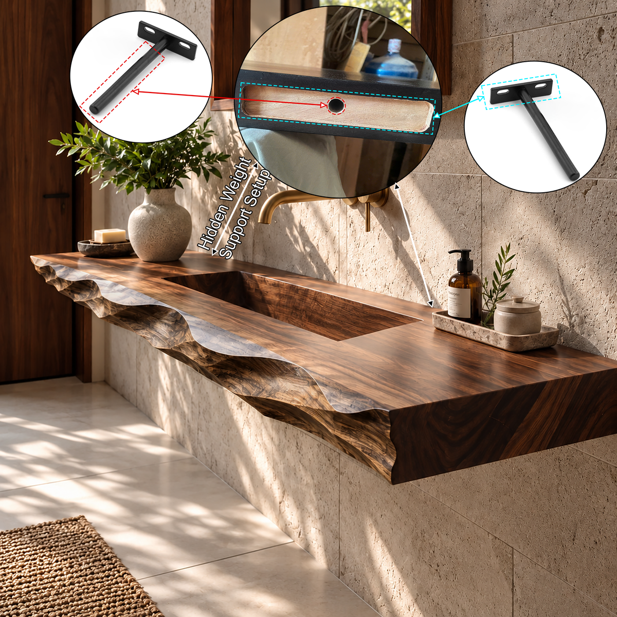 Orevyn Sculpted Live Edge Handcrafted Floating Bathroom Vanity with Integrated Sink - Timberustic Floating Bathroom Vanity with Integrated Sink