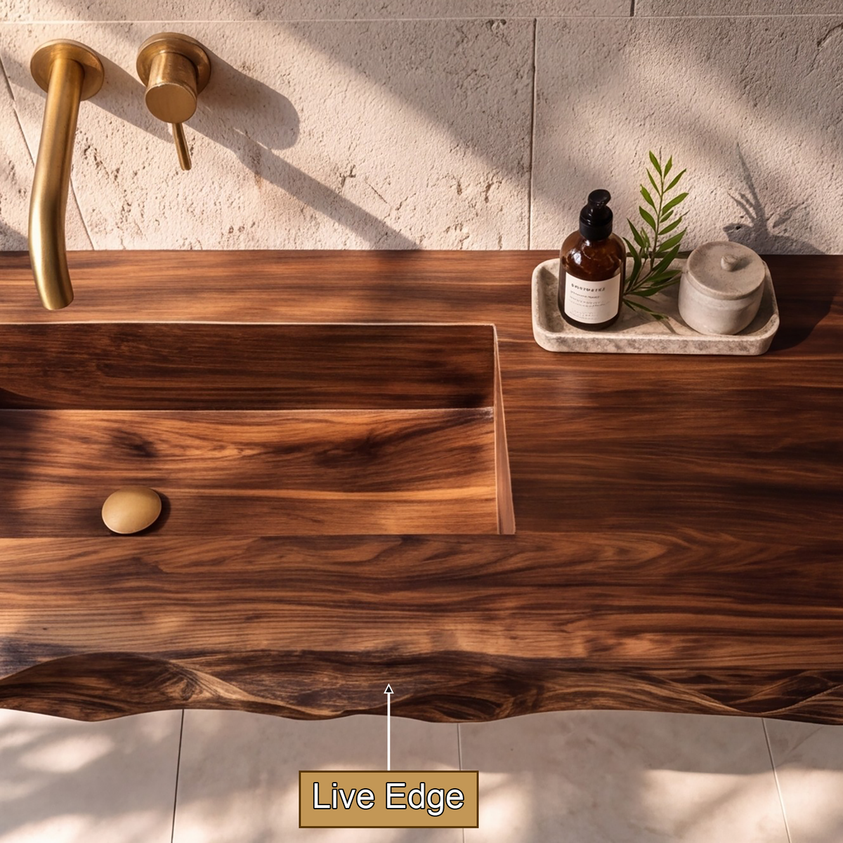 Orevyn Sculpted Live Edge Handcrafted Floating Bathroom Vanity with Integrated Sink - Timberustic Floating Bathroom Vanity with Integrated Sink