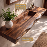 Orevyn Sculpted Live Edge Handcrafted Floating Bathroom Vanity with Integrated Sink - Timberustic Floating Bathroom Vanity with Integrated Sink