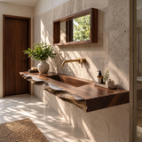Orevyn Sculpted Live Edge Handcrafted Floating Bathroom Vanity with Integrated Sink - Timberustic Floating Bathroom Vanity with Integrated Sink
