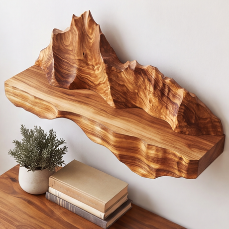 Oridell Sculpted Mountain Landscape Handcrafted Floating Shelf - Timberustic Floating Shelf