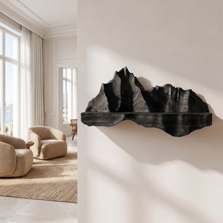 Oridell Sculpted Mountain Landscape Handcrafted Floating Shelf Black - Timberustic Floating Shelf