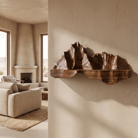 Oridell Sculpted Mountain Landscape Handcrafted Floating Shelf Brown - Timberustic Floating Shelf