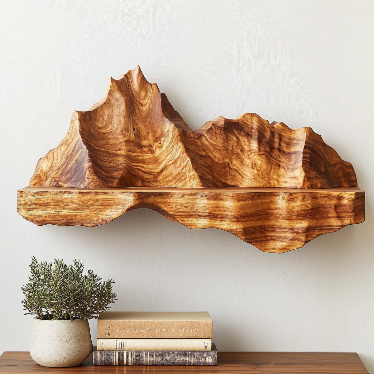 Oridell Sculpted Mountain Landscape Handcrafted Floating Shelf - Timberustic Floating Shelf