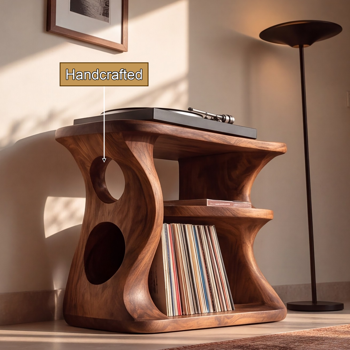 Oridrin Cutout Sculpted Handcrafted Record Player Stand With Storage - Timberustic Record Player Stand With Storage