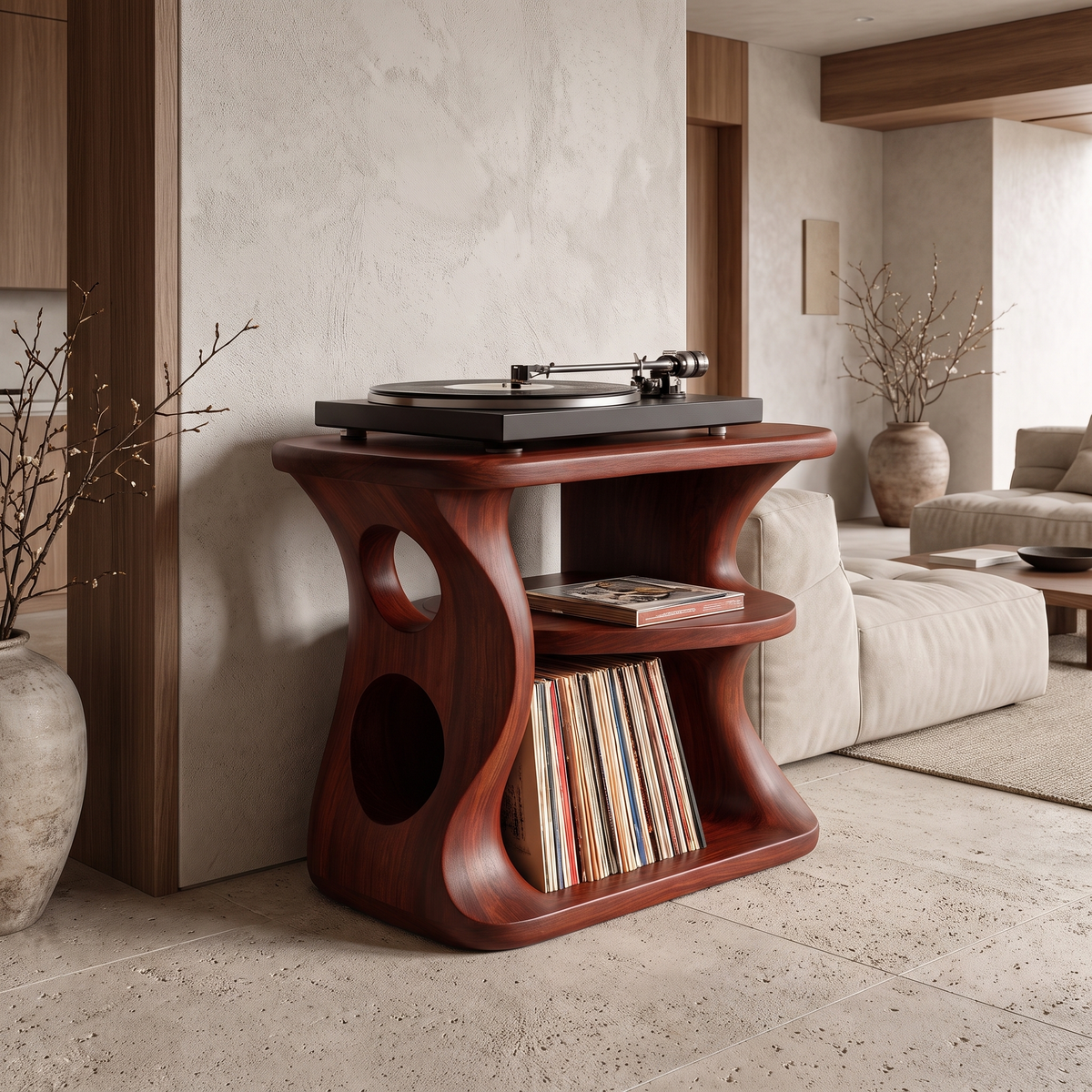 Oridrin Cutout Sculpted Handcrafted Record Player Stand With Storage Mahogany - Timberustic Record Player Stand With Storage