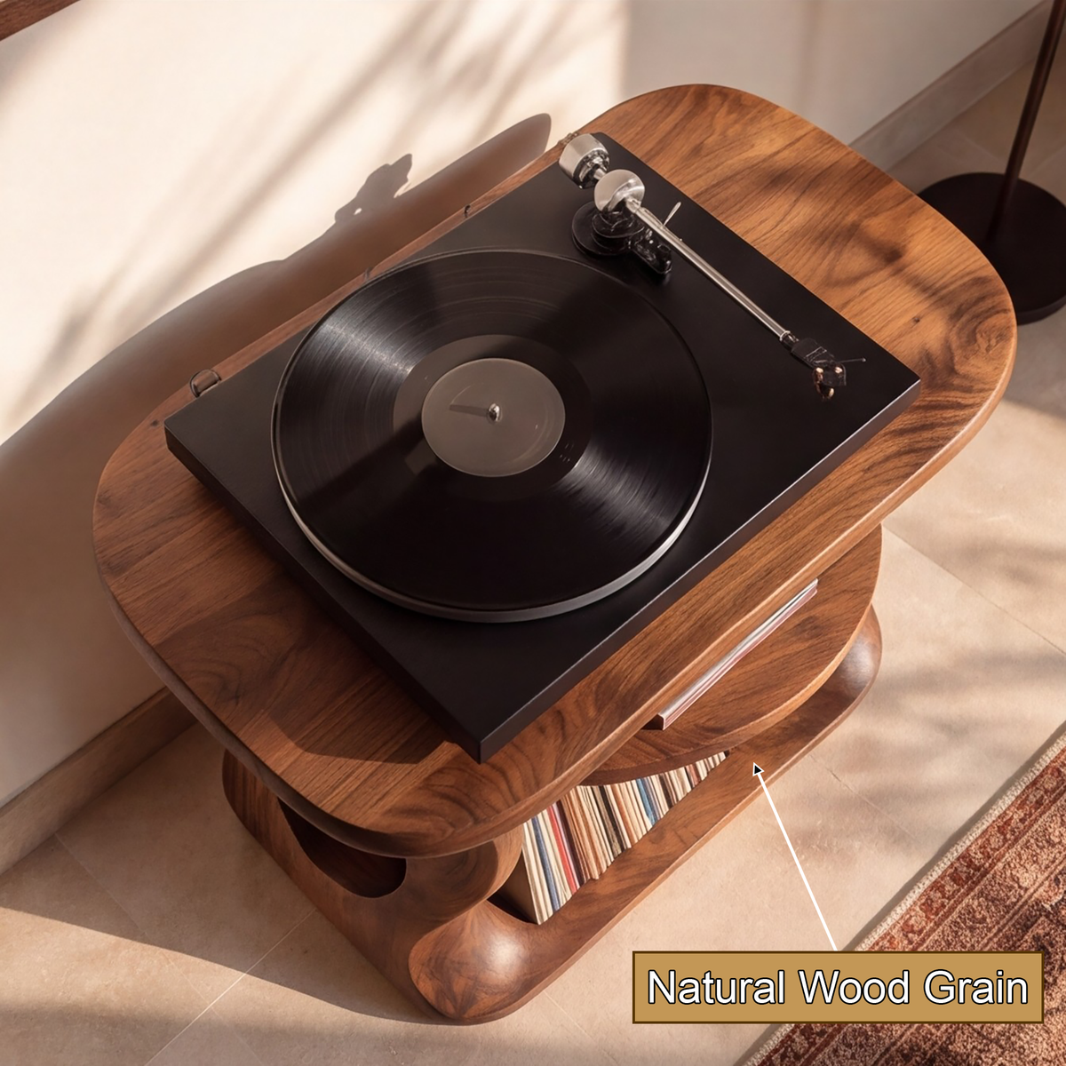 Oridrin Cutout Sculpted Handcrafted Record Player Stand With Storage - Timberustic Record Player Stand With Storage