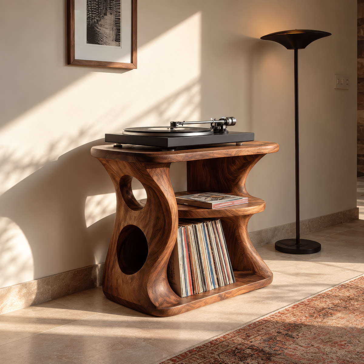 Oridrin Cutout Sculpted Handcrafted Record Player Stand With Storage - Timberustic Record Player Stand With Storage