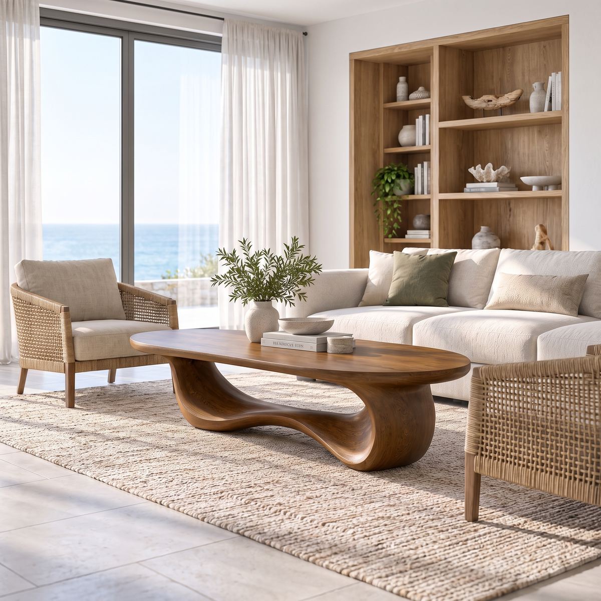 Oriwyn Sculpted Loop-Base Handcrafted Coffee Table by Timberustic — Brown finish