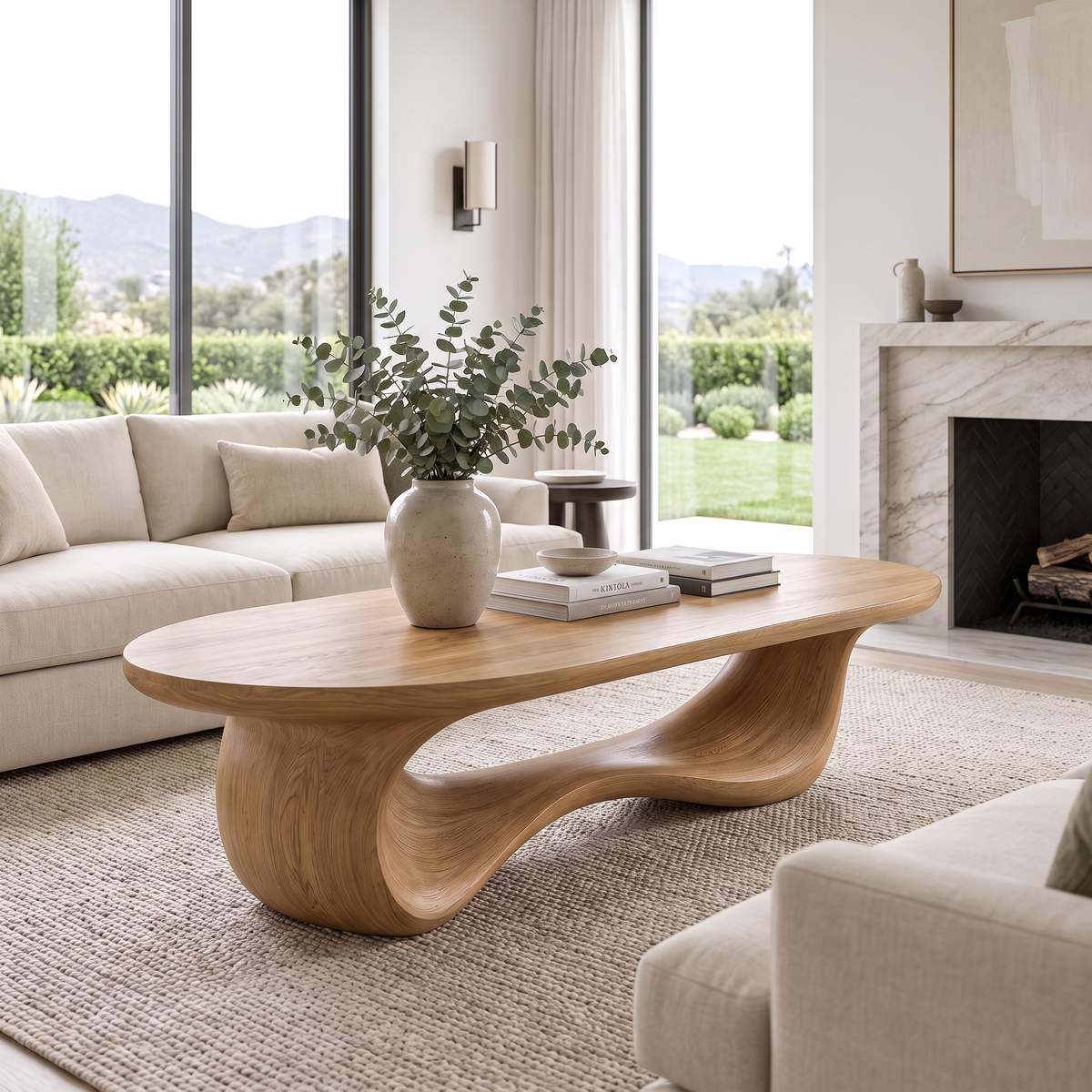 Oriwyn Sculpted Loop-Base Handcrafted Coffee Table by Timberustic — Natural Oak finish