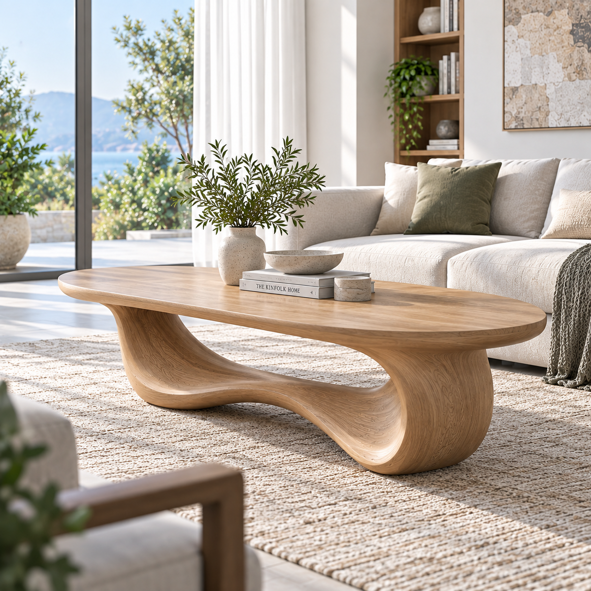 Oriwyn Sculpted Loop-Base Handcrafted Coffee Table by Timberustic — overall product view