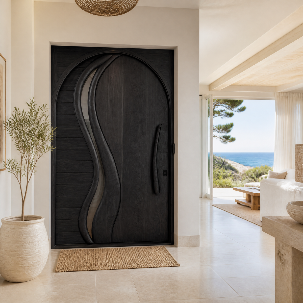 Orolune Flowing Arc Sculpted Handcrafted Door by Timberustic — Black finish
