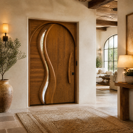 Orolune Flowing Arc Sculpted Handcrafted Door Brown - Timberustic Door