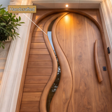 Orolune Flowing Arc Sculpted Handcrafted Door by Timberustic — handcrafted details