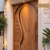 Orolune Flowing Arc Sculpted Handcrafted Door by Timberustic — solid wood detail