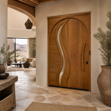 Orolune Flowing Arc Sculpted Handcrafted Door by Timberustic — Teak finish