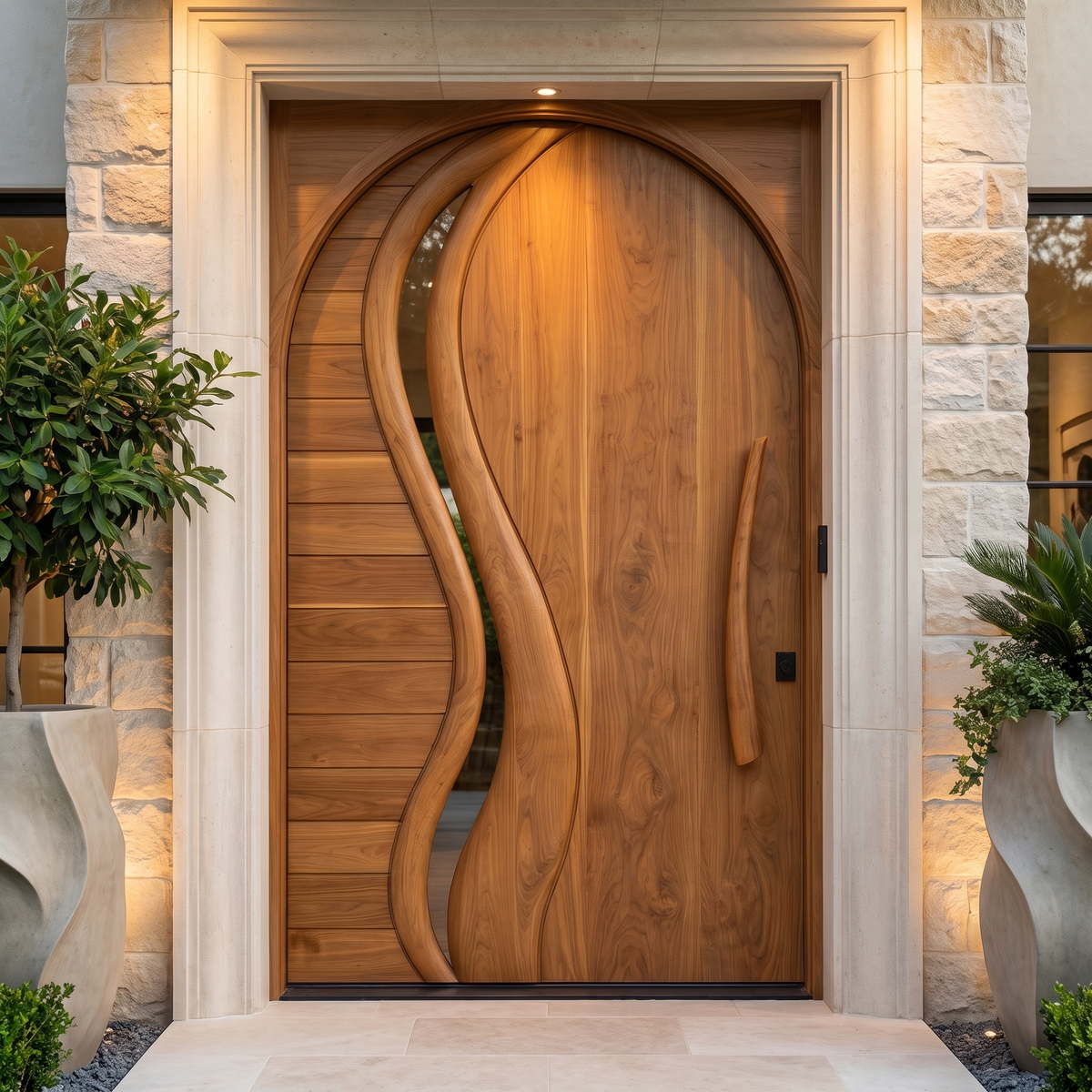 Orolune Flowing Arc Sculpted Handcrafted Door by Timberustic — overall product view