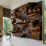 Ororell Sculpted Topographic Mountain Handcrafted Floating Wine Shelf by Timberustic — Dark Walnut finish