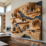 Ororell Sculpted Topographic Mountain Handcrafted Floating Wine Shelf by Timberustic — Natural Oak finish