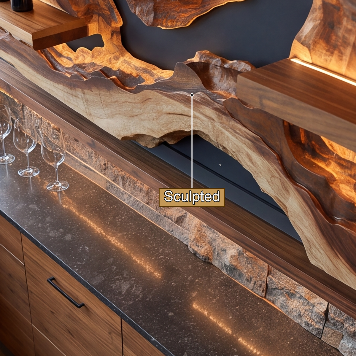 Ororell Sculpted Topographic Mountain Handcrafted Floating Wine Shelf by Timberustic — product detail view 4