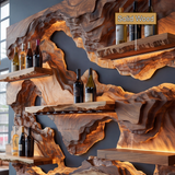 Ororell Sculpted Topographic Mountain Handcrafted Floating Wine Shelf by Timberustic — solid wood detail