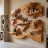 Ororell Sculpted Topographic Mountain Handcrafted Floating Wine Shelf by Timberustic — Teak finish