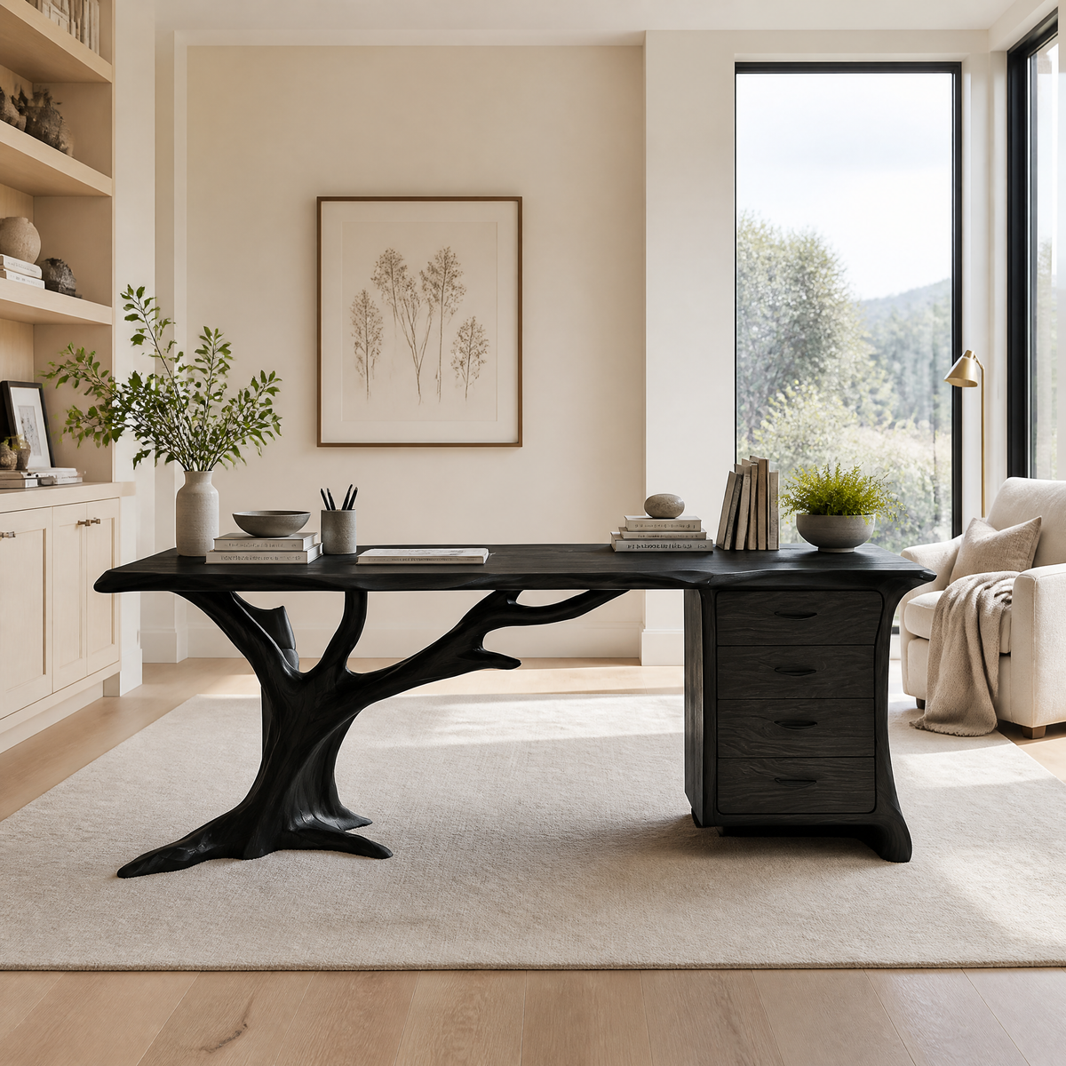 Ororien Sculpted Tree Branch Handcrafted Desk With Drawers by Timberustic — Black finish