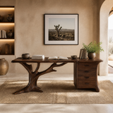 Ororien Sculpted Tree Branch Handcrafted Desk With Drawers by Timberustic — Dark Walnut finish